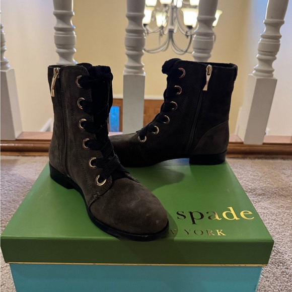 kate spade Shoes - Kate Spade “Raquel” booties in olive green suede, size 6, worn once